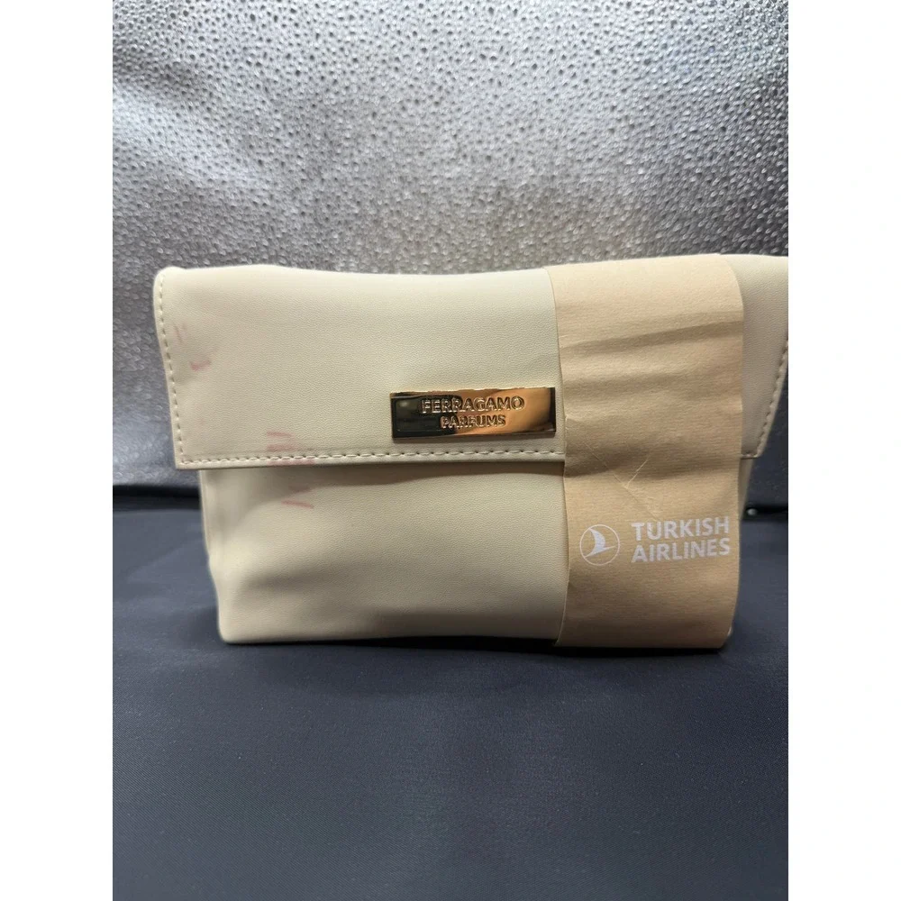 FERRAGAMO Amenity Kit Pouch Turkish Airlines Unisex Cream Red Marks OS